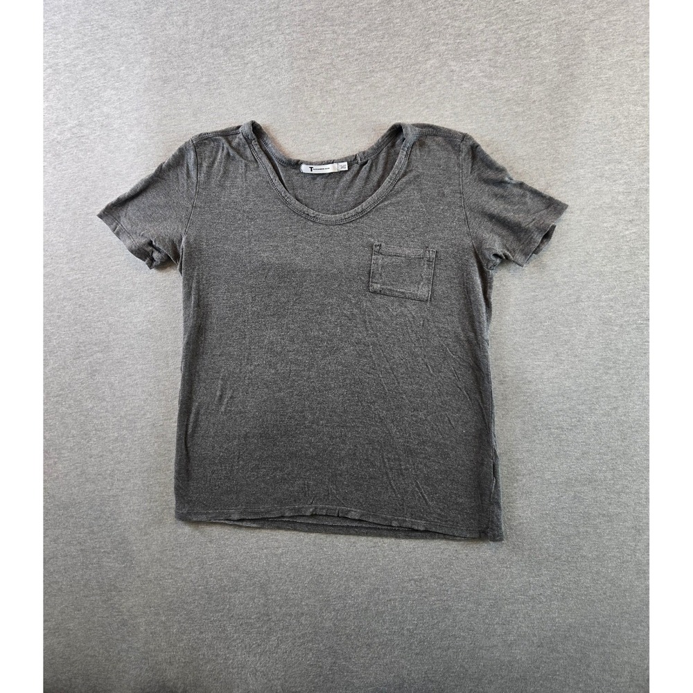T by Alexander Wang Pocket Tee Women Small Charcoal Grey Scoop Neck Short Sleeve